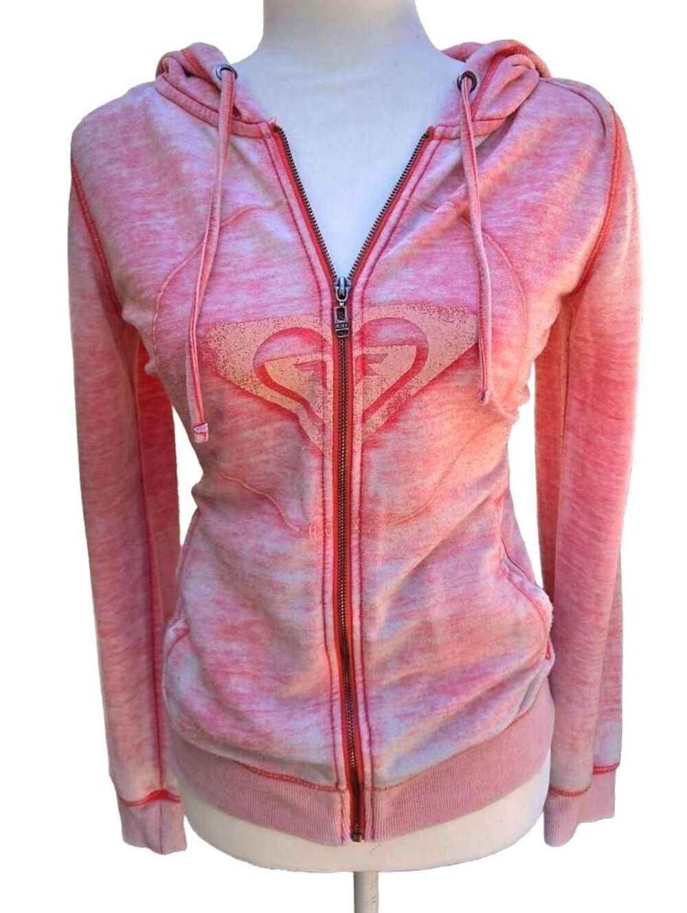 Vintage Y2K Roxy Distressed Mineral Wash Eurosummer Logo Full Zip Hoodie Medium